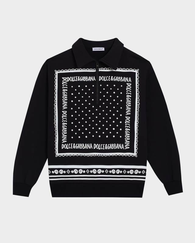 Boy's Bandana-Print Quarter Zip Sweatshirt, Size 8-14